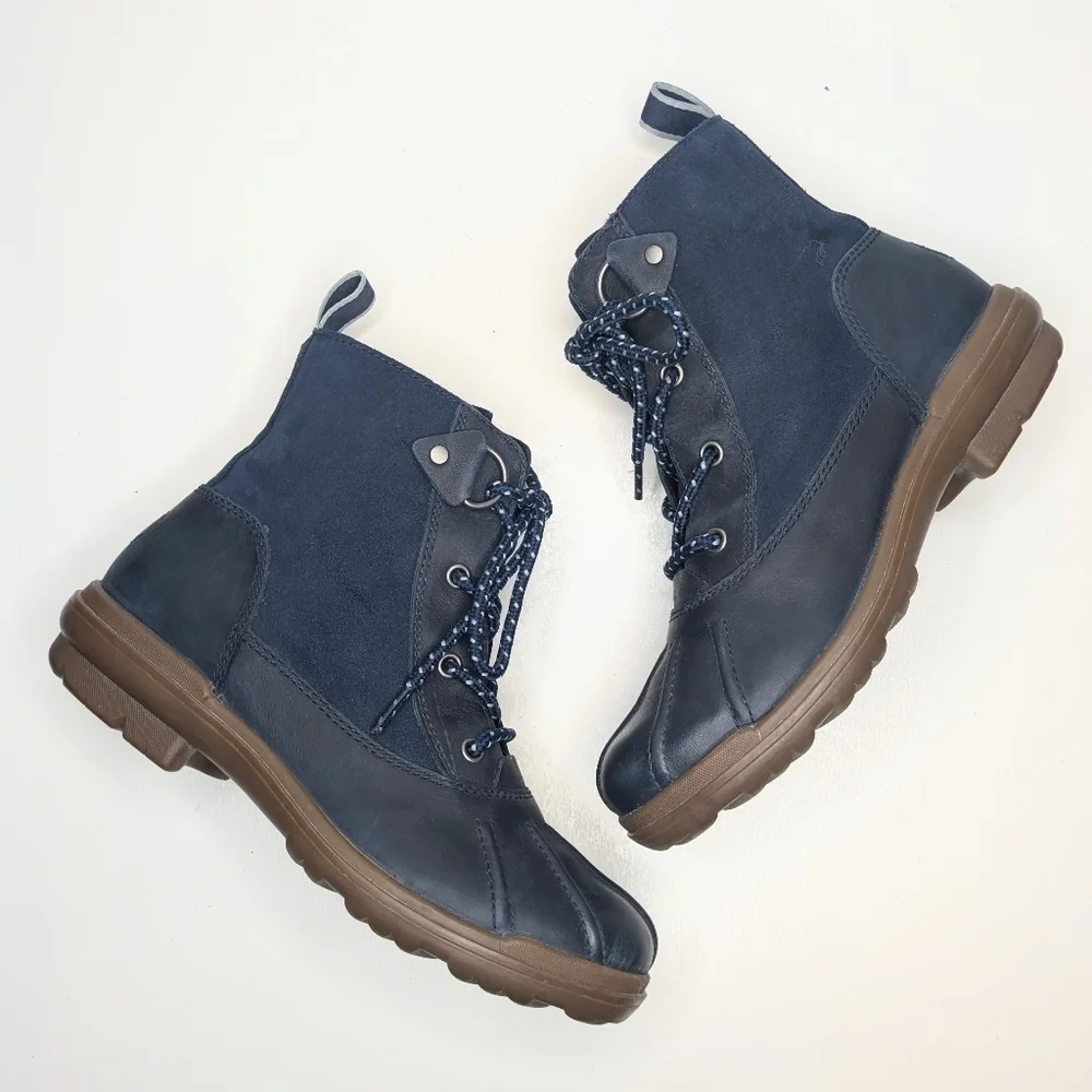 UGG Hapsburg Duck Boots Navy Blue Leather Suede Uppers Women's Size 7.5
